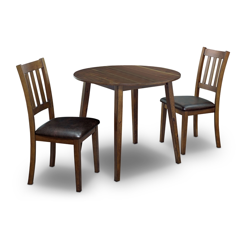 Furniture of America Comiga Wood 3-Piece Round Dining Table Set in Walnut