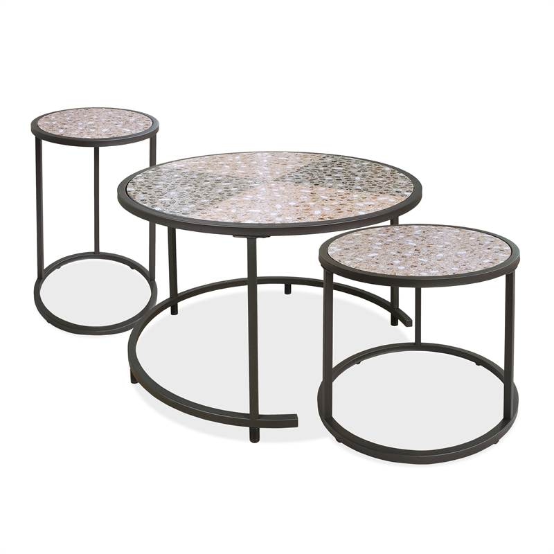 Furniture of America Jaydee Casual Metal 3-Piece Nesting Table Set in Gray