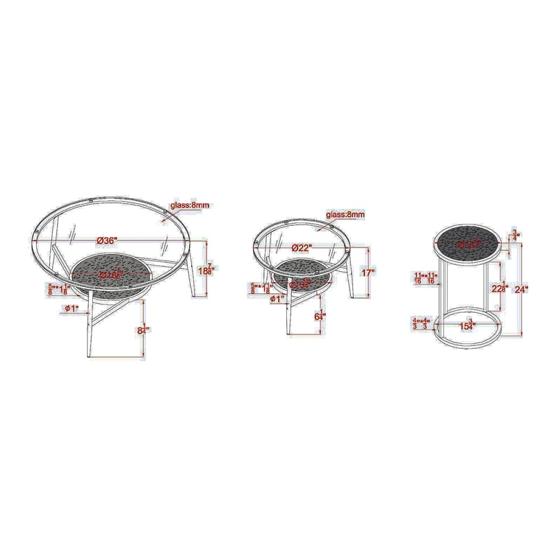 Furniture of America Fornya Casual Metal 3-Piece Nesting Table Set in Gray