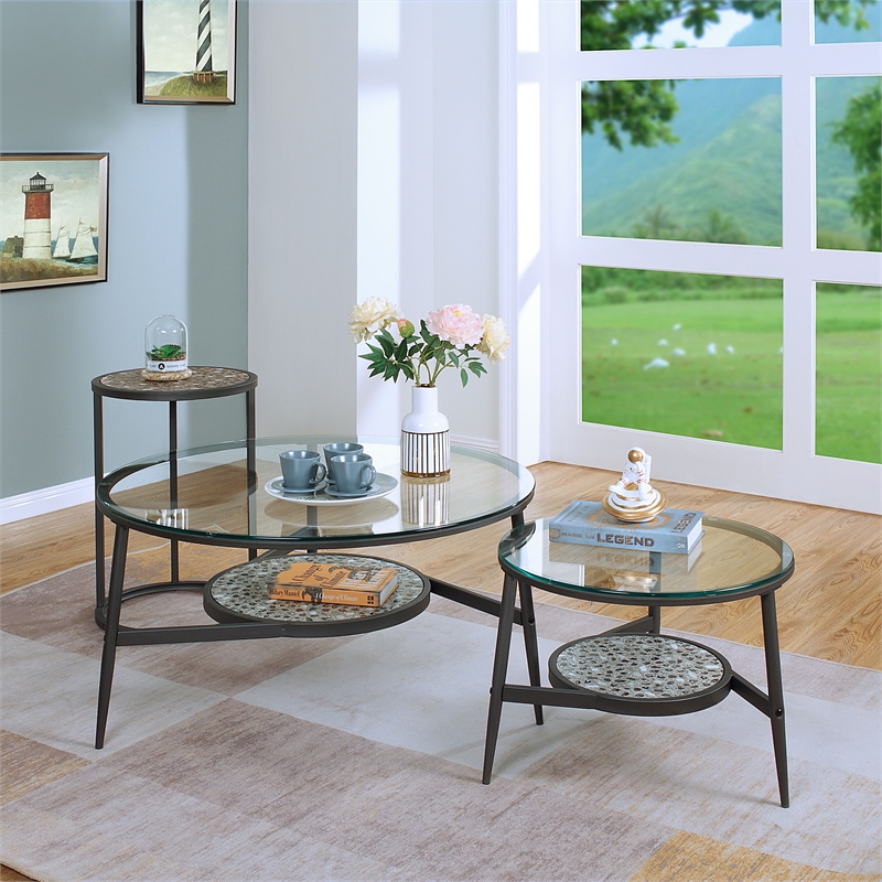 Furniture of America Fornya Casual Metal 3-Piece Nesting Table Set in Gray