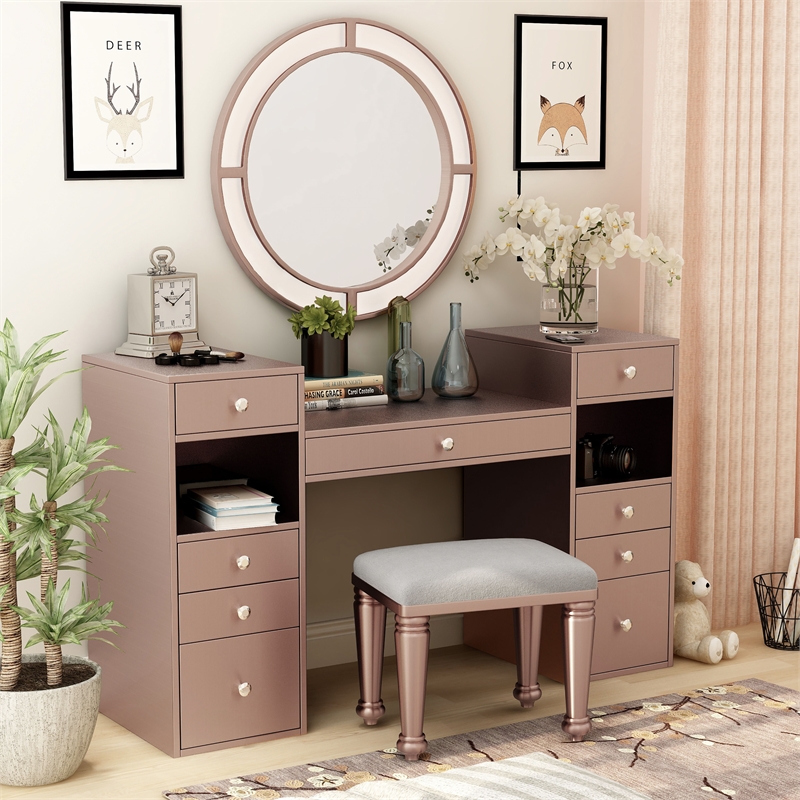 Furniture of America Sparke Wood 3-Piece Vanity Set with LED in Pink