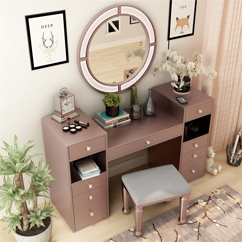 Furniture of America Sparke Wood 3-Piece Vanity Set with LED in Pink