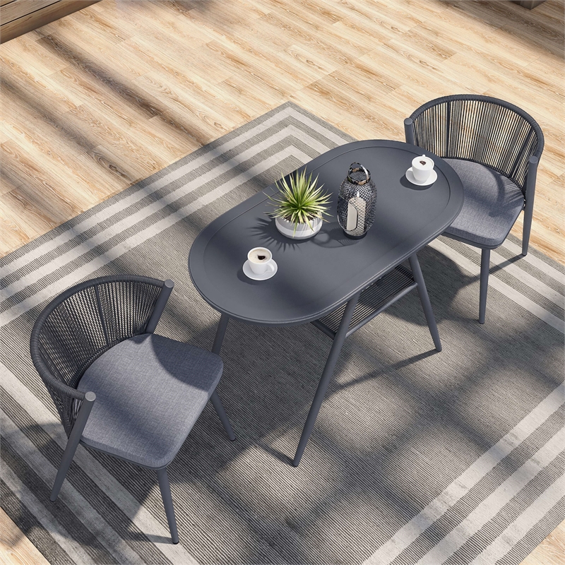 Furniture of America Morah Aluminum 3-Piece Dining Table Set in Gray