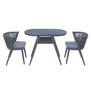Furniture of America Morah Aluminum 3-Piece Dining Table Set in Gray