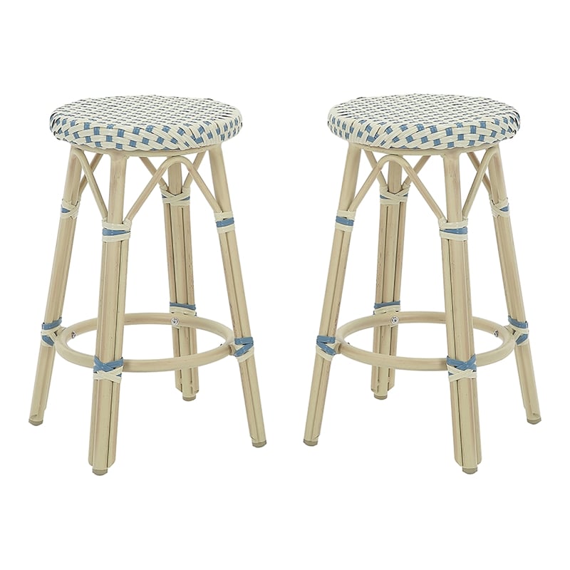 Furniture of America Binde Aluminum 26-inch Patio Barstool in Blue (Set of 2)