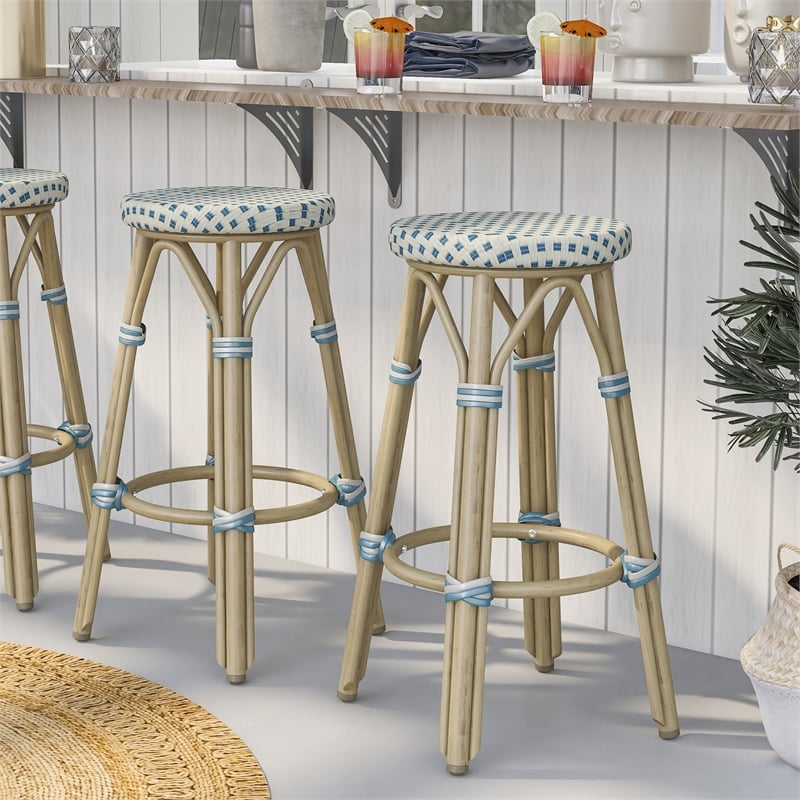 Furniture of America Binde Aluminum 26-inch Patio Barstool in Blue (Set of 2)