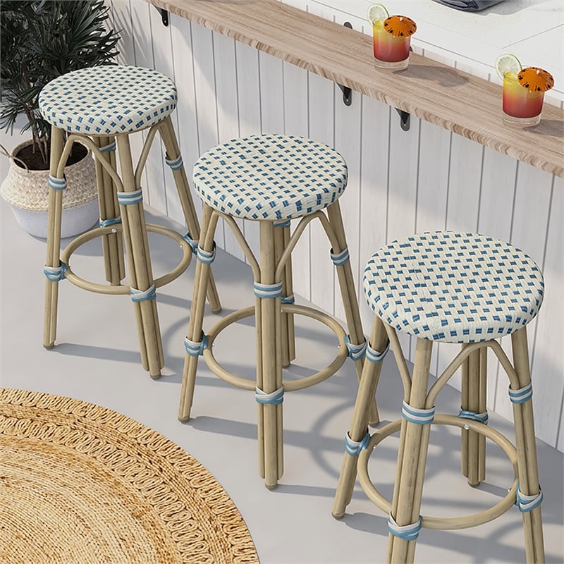 Furniture of America Binde Aluminum 26-inch Patio Barstool in Blue (Set of 2)