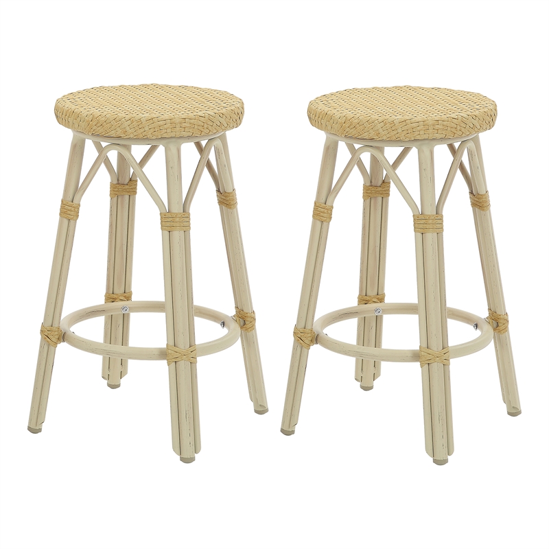 Furniture of America Binde Aluminum 26-inch Patio Barstool in Natural (Set of 2)