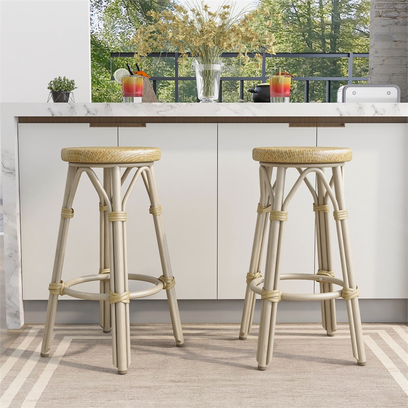 Furniture of America Binde Aluminum 26-inch Patio Barstool in Natural (Set of 2)