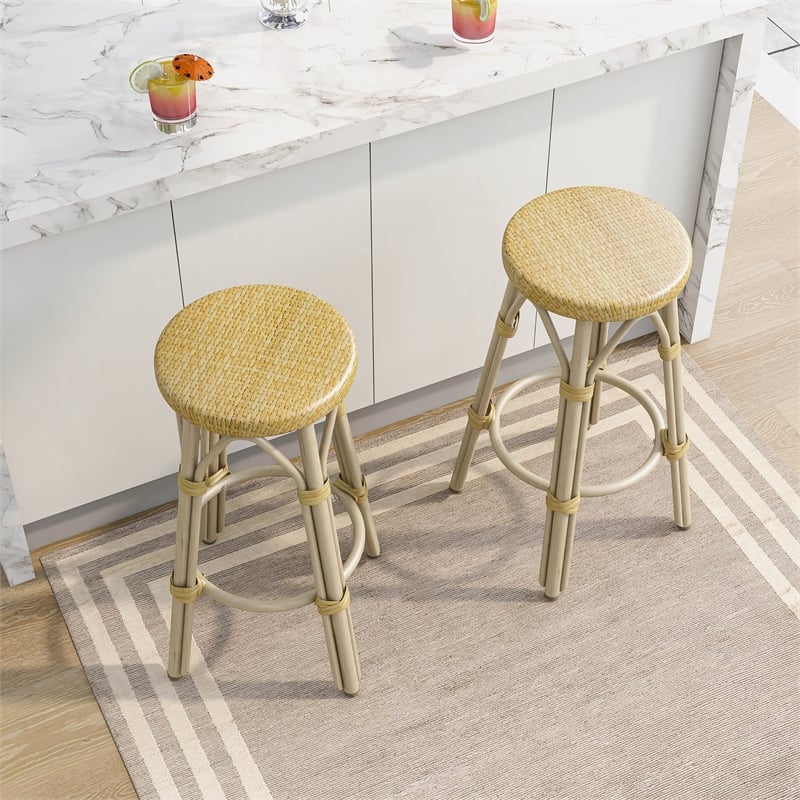 Furniture of America Binde Aluminum 26-inch Patio Barstool in Natural (Set of 2)