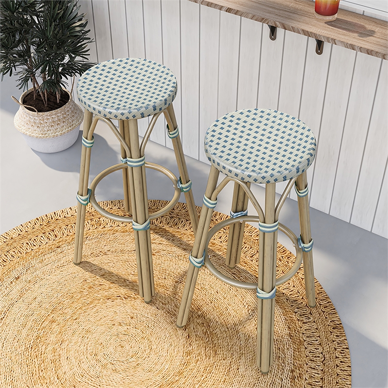 Furniture of America Binde Aluminum 30-inch Patio Barstool in Blue (Set of 2)