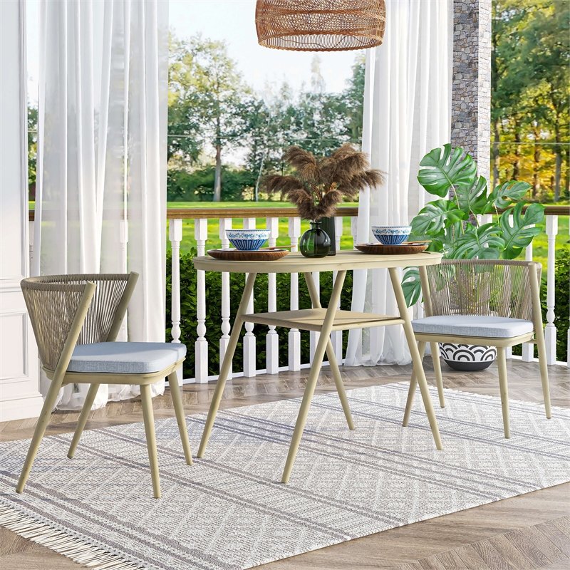 Furniture of America Morah Aluminum 3-Piece Dining Table Set in Natural Tone