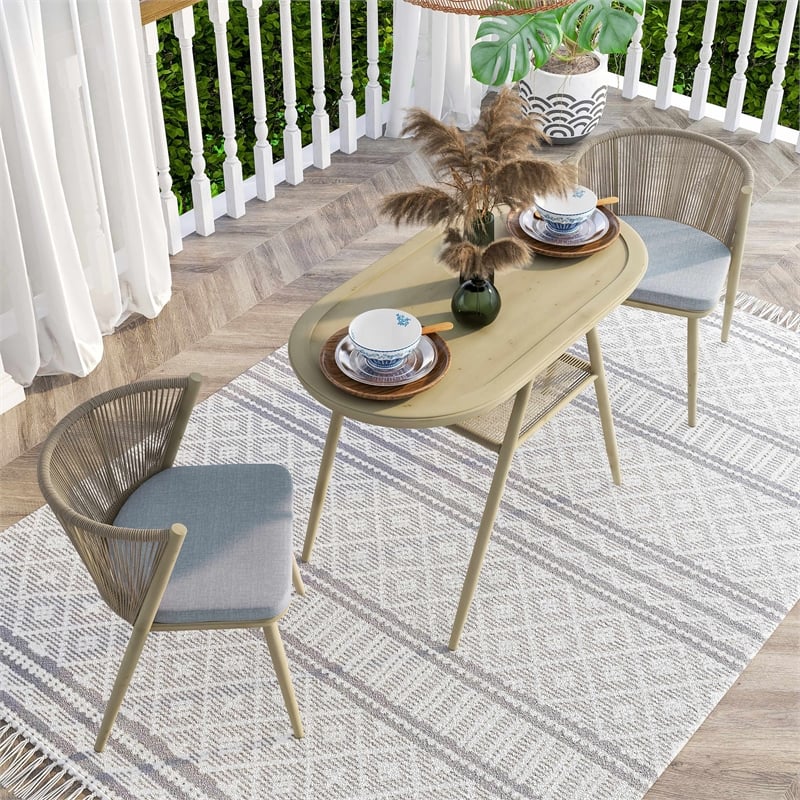 Furniture of America Morah Aluminum 3-Piece Dining Table Set in Natural Tone