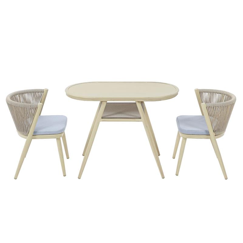 Furniture of America Morah Aluminum 3-Piece Dining Table Set in Natural Tone