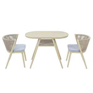 furniture of america morah aluminum 3-piece dining table set in natural tone