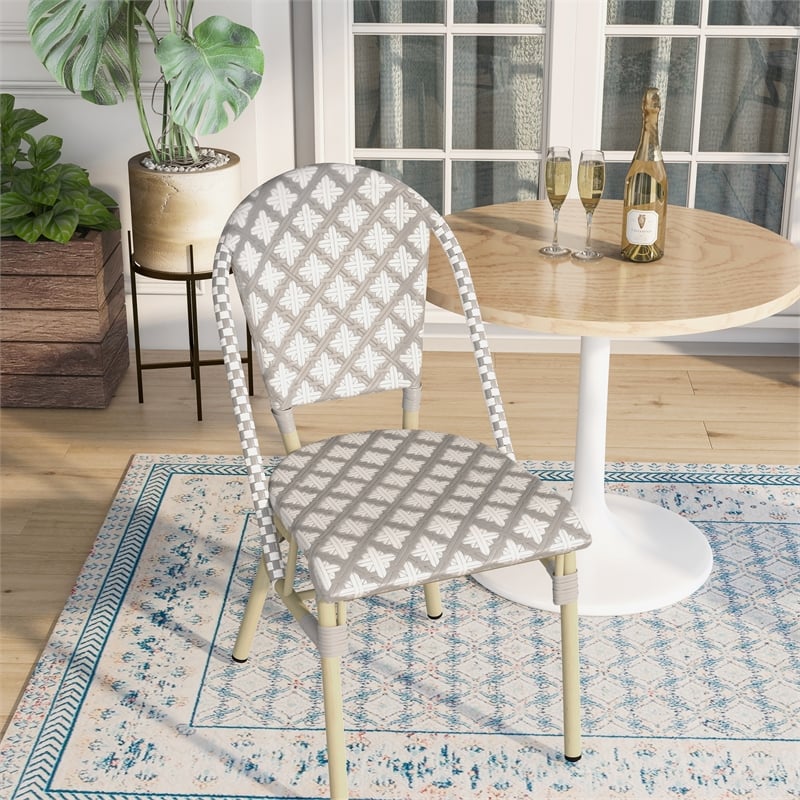 Furniture of America Misea Transitional Aluminum Patio Chair in Gray (Set of 2)