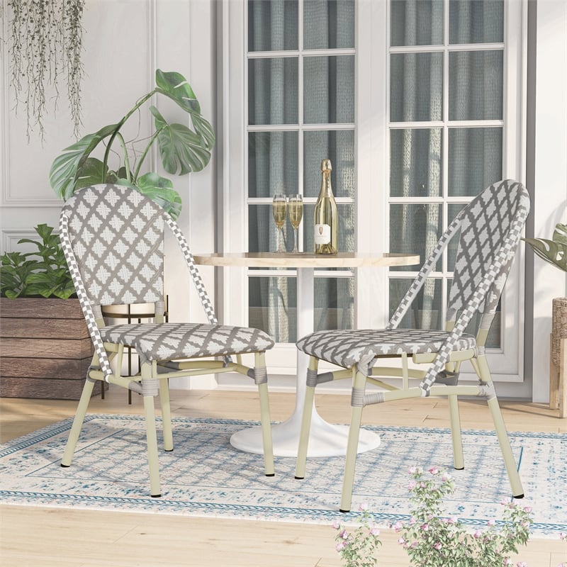 Furniture of America Misea Transitional Aluminum Patio Chair in Gray (Set of 2)