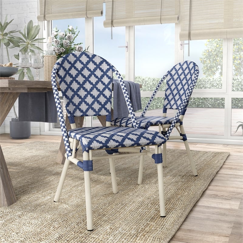 Furniture of America Misea Transitional Aluminum Patio Chair in Navy (Set of 2)