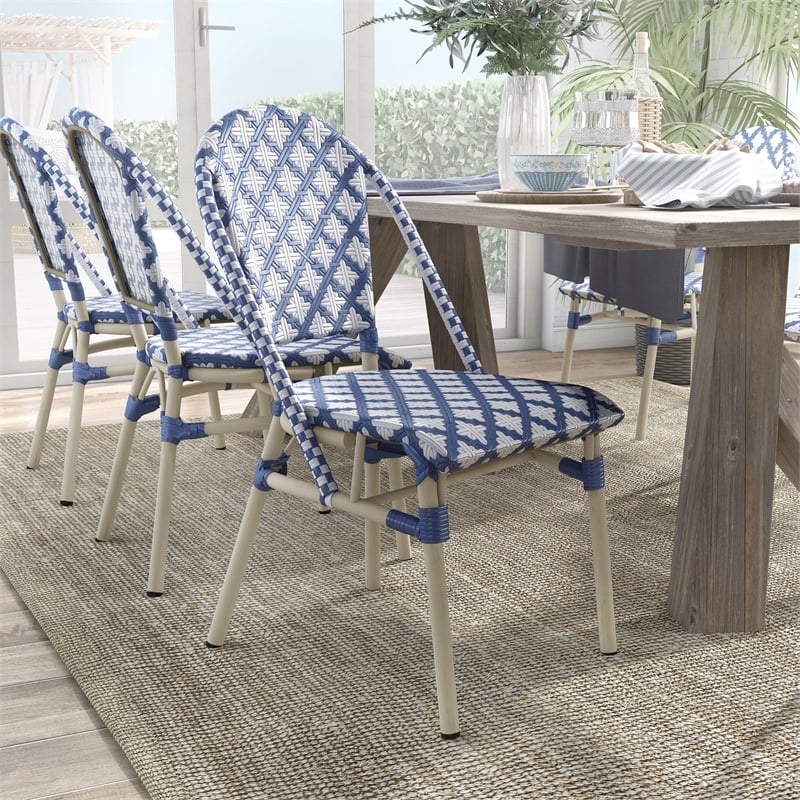 Furniture of America Misea Transitional Aluminum Patio Chair in Navy (Set of 2)