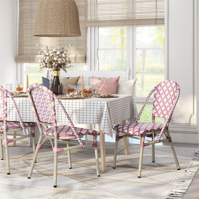 Furniture of America Misea Transitional Aluminum Patio Chair in Pink (Set of 2)
