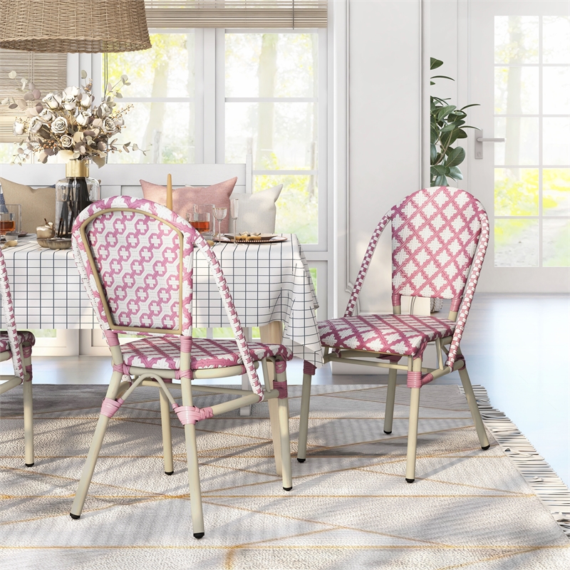Furniture of America Misea Transitional Aluminum Patio Chair in Pink (Set of 2)