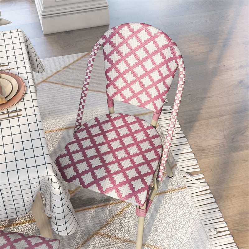 Furniture of America Misea Transitional Aluminum Patio Chair in Pink (Set of 2)