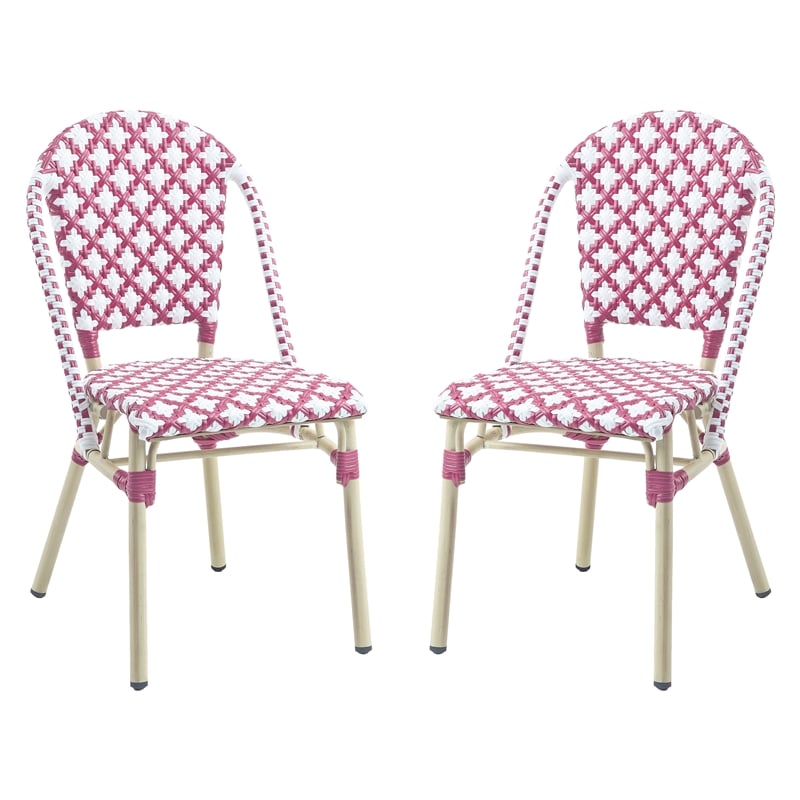 Furniture of America Misea Transitional Aluminum Patio Chair in Pink (Set of 2)