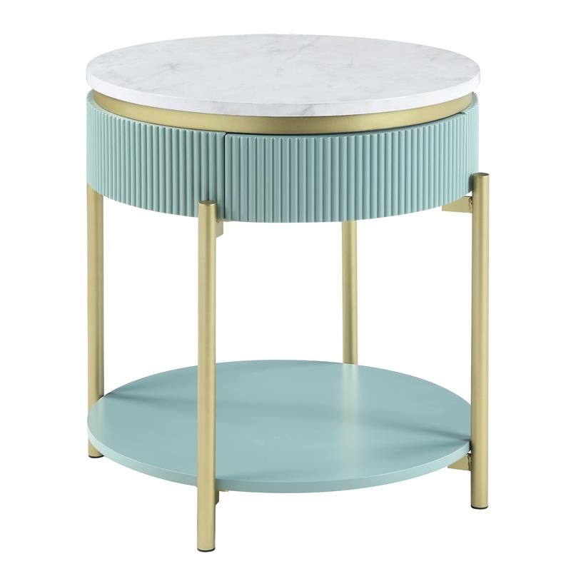 Furniture of America Timi Glam Wood 1-Drawer End Table in Green