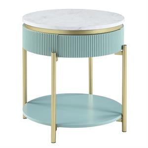 Furniture of America Timi Glam Wood 1-Drawer End Table in Green