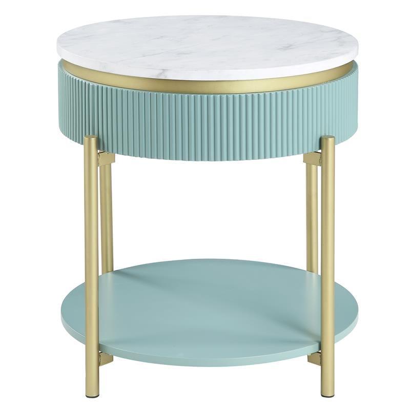 Furniture of America Timi Glam Wood 1-Drawer End Table in Green