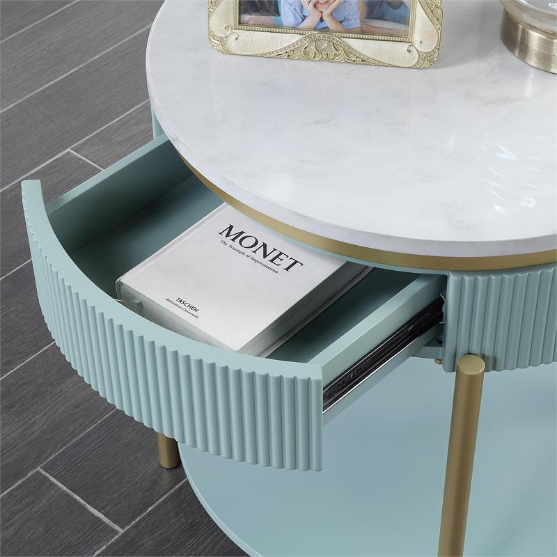 Furniture of America Timi Glam Wood 1-Drawer End Table in Green