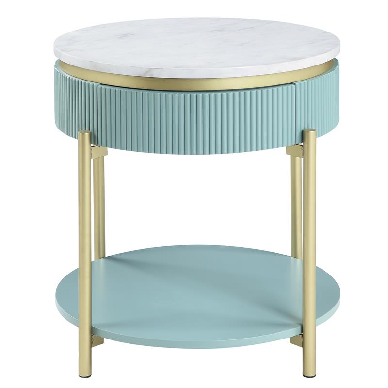 Furniture of America Timi Glam Wood 1-Drawer End Table in Green