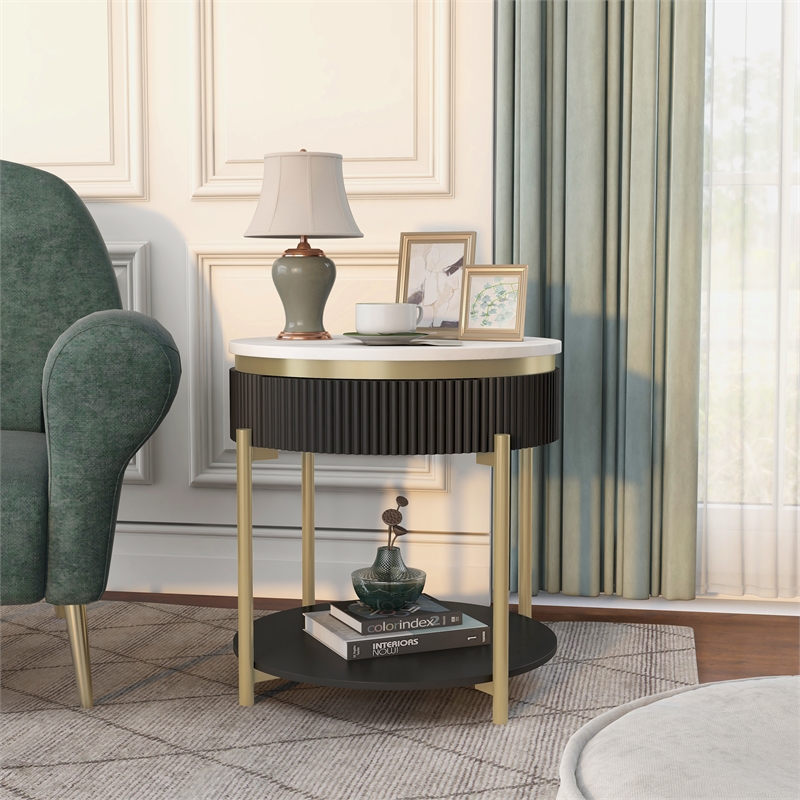 Furniture of America Timi Glam Wood 1-Drawer End Table in Dark Walnut