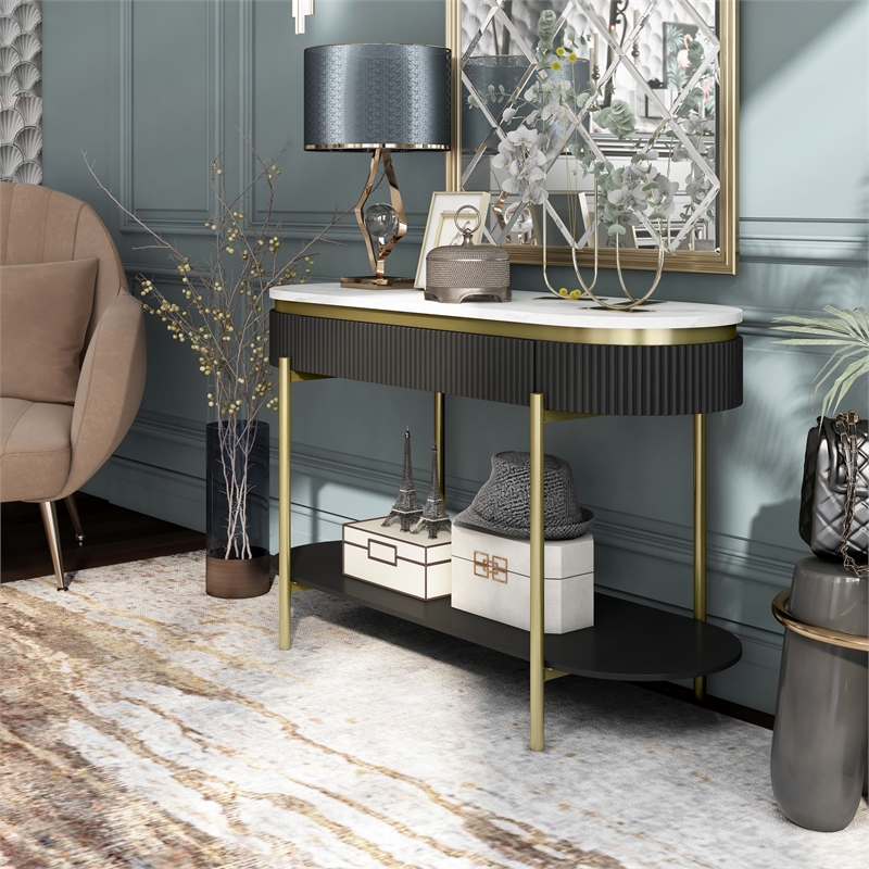 Furniture of America Timi Glam Wood 1-Drawer Console Table in Walnut