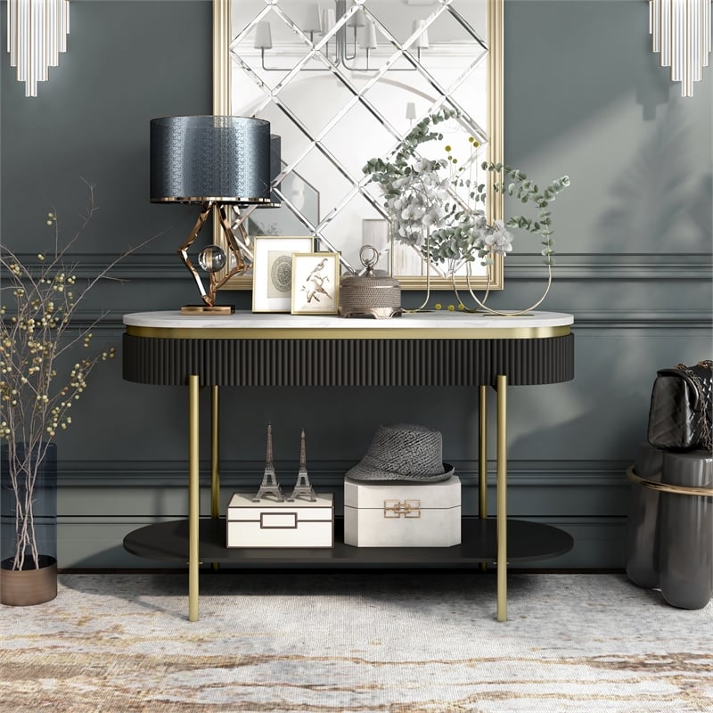 Furniture of America Timi Glam Wood 1-Drawer Console Table in Walnut