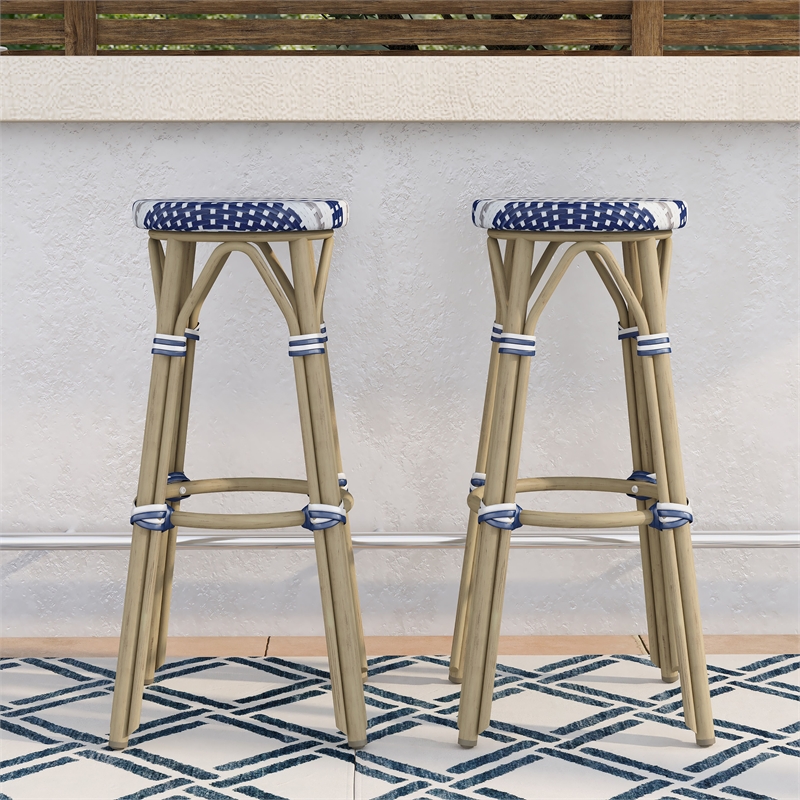 Furniture of America Binde Aluminum 30-inch Patio Barstool in Navy (Set of 2)