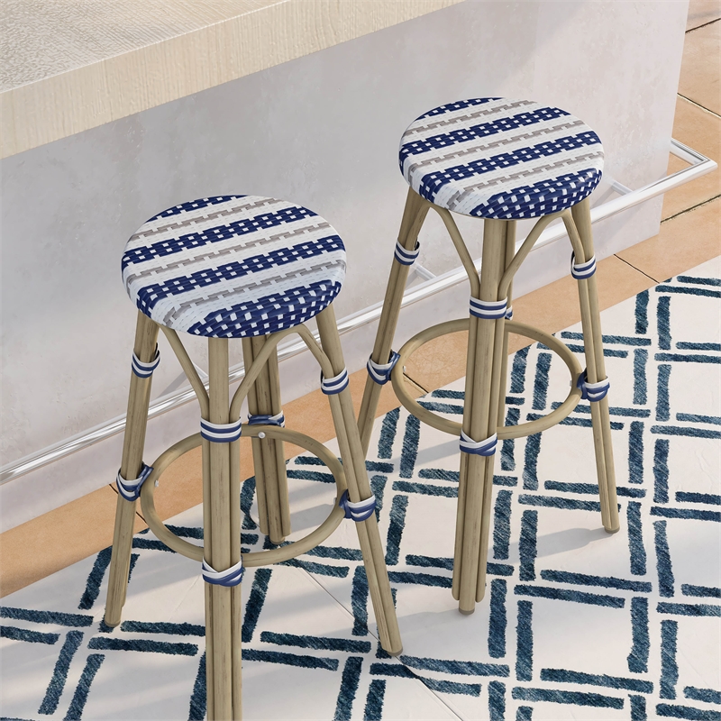 Furniture of America Binde Aluminum 30-inch Patio Barstool in Navy (Set of 2)