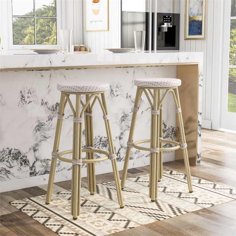 Furniture of America Binde Aluminum 30-inch Patio Barstool in White (Set of 2)