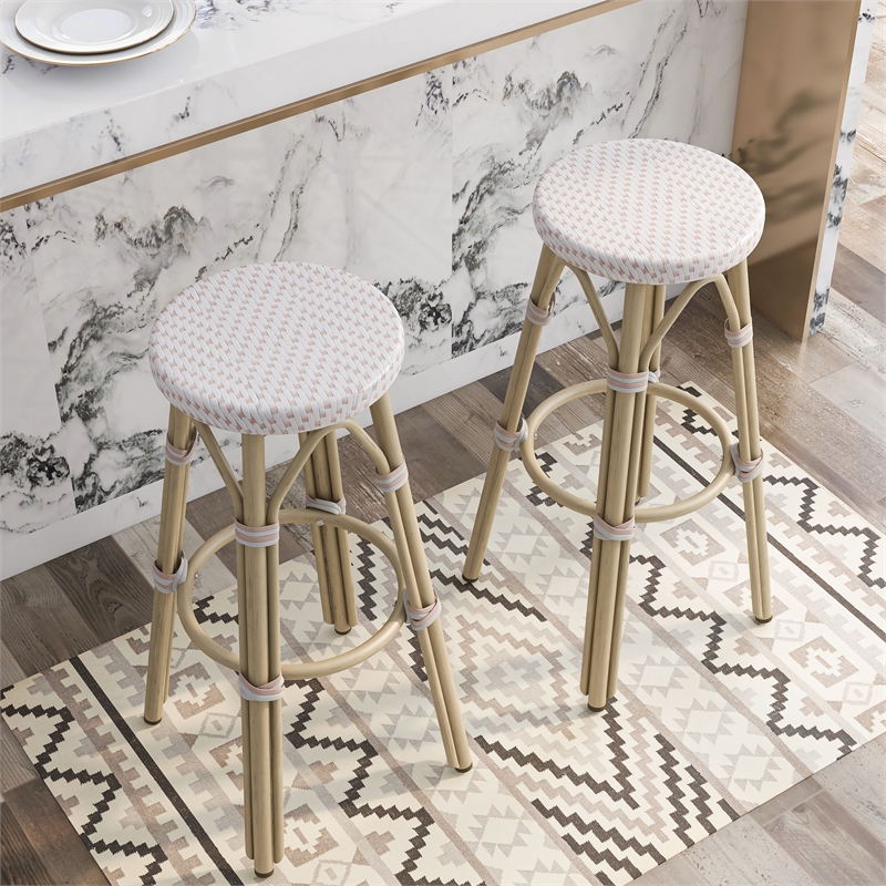 Furniture of America Binde Aluminum 30-inch Patio Barstool in White (Set of 2)