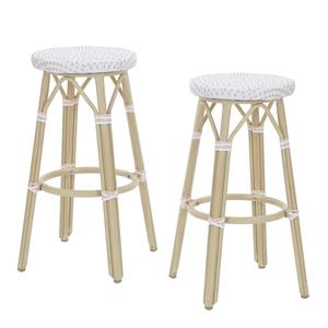 Furniture of America Binde Aluminum 30-inch Patio Barstool in White (Set of 2)