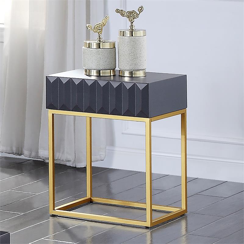 Furniture of America Giffore Metal 1-Drawer Side Table in Antique Blue