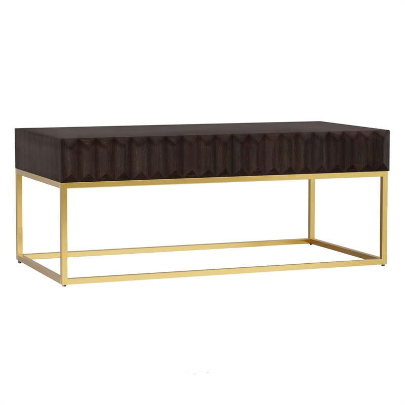 Furniture of America Giffore Metal 2-Drawer Coffee Table in Walnut