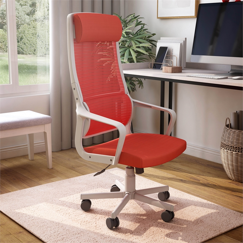 Furniture of America Tilah Metal and Mesh Adjustable Office Chair in Red