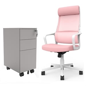 tilah modern 2-piece pink metal office chair and filing cabinet set
