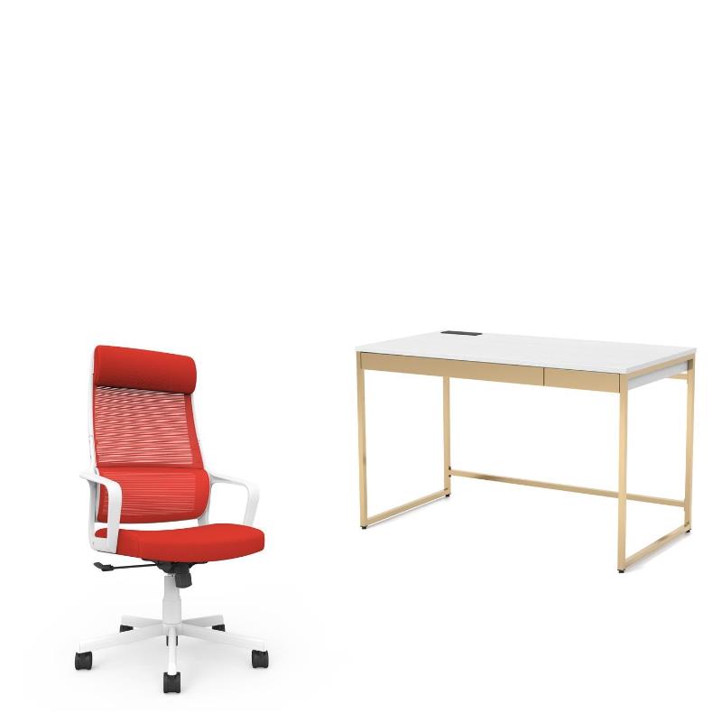 Furniture of America Abair 2-Piece White Metal Desk with USB and Chair Set