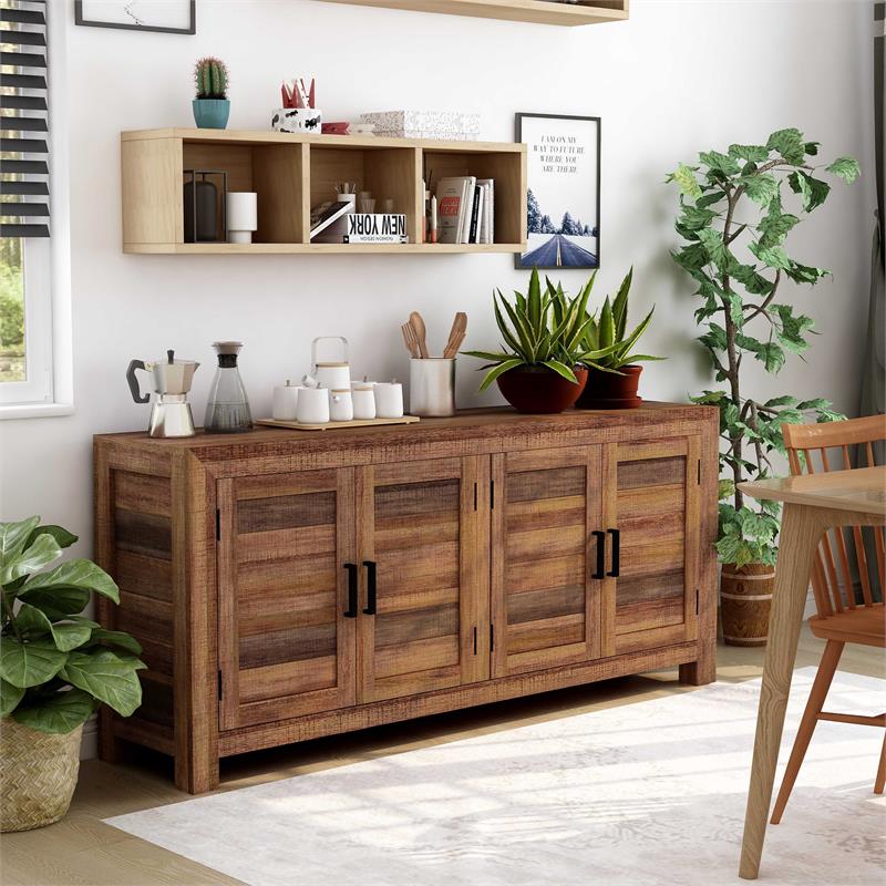 Furniture of America Altor Rustic Solid Wood 2-Cabinet Buffet in Natural Tone