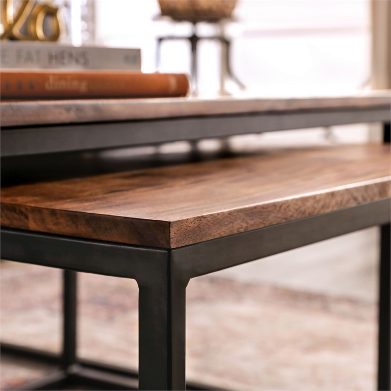 Furniture of America Druze Wood 2-Piece Nesting Table Set in Natural Oak