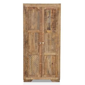 furniture of america rustic druze wood 3-shelf wardrobe armoire in natural