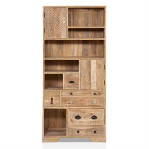 furniture of america rustic druze wood multi-storage bookshelf in natural