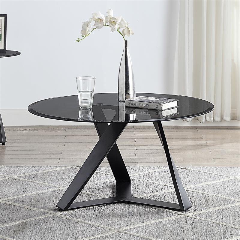 Furniture of America Hetra Contemporary Glass Top Coffee Table in Black